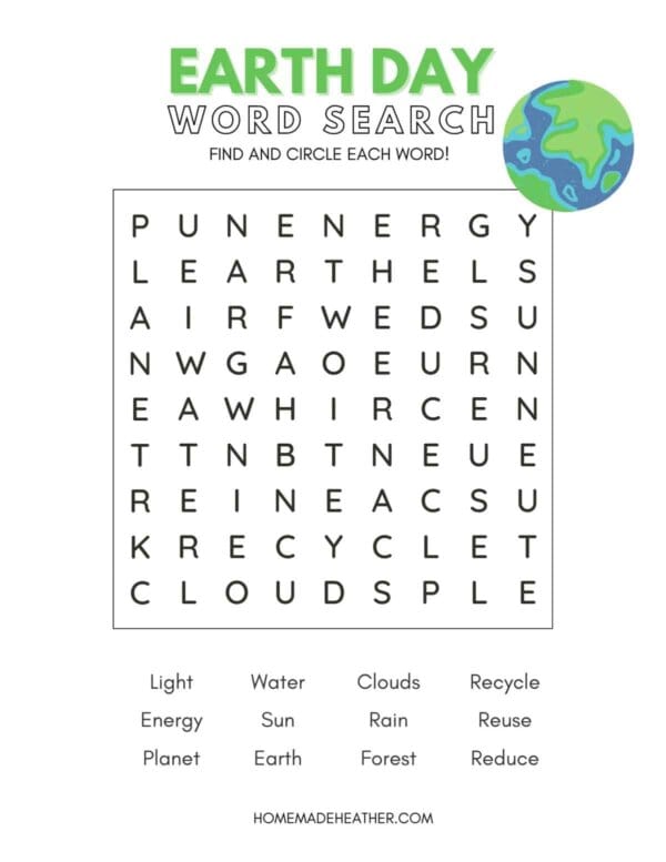 Earth Day Word Search Printable.
