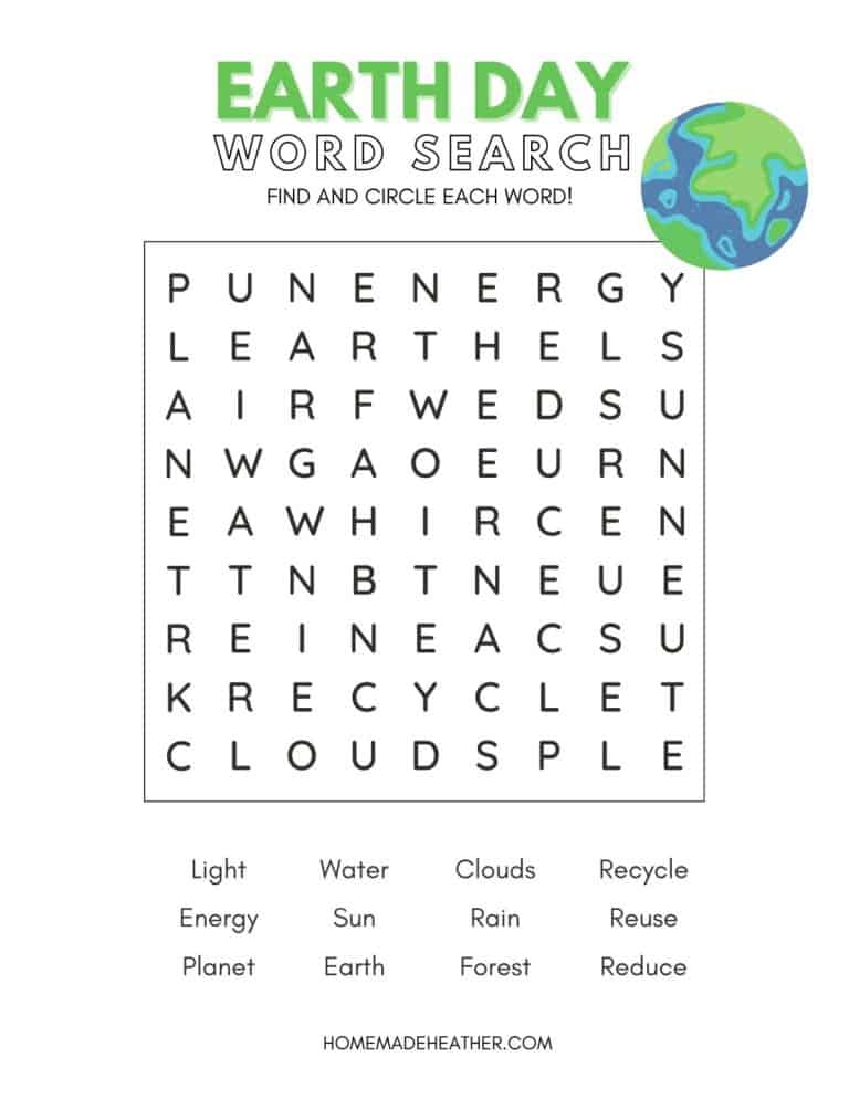 Free Earth Day Word Search Printable
