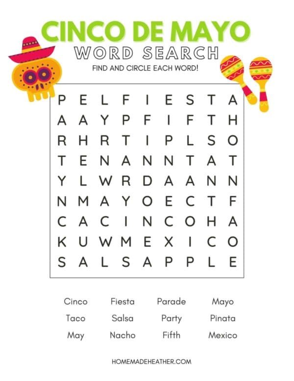 Cinco De Mayo Word Search Printable
