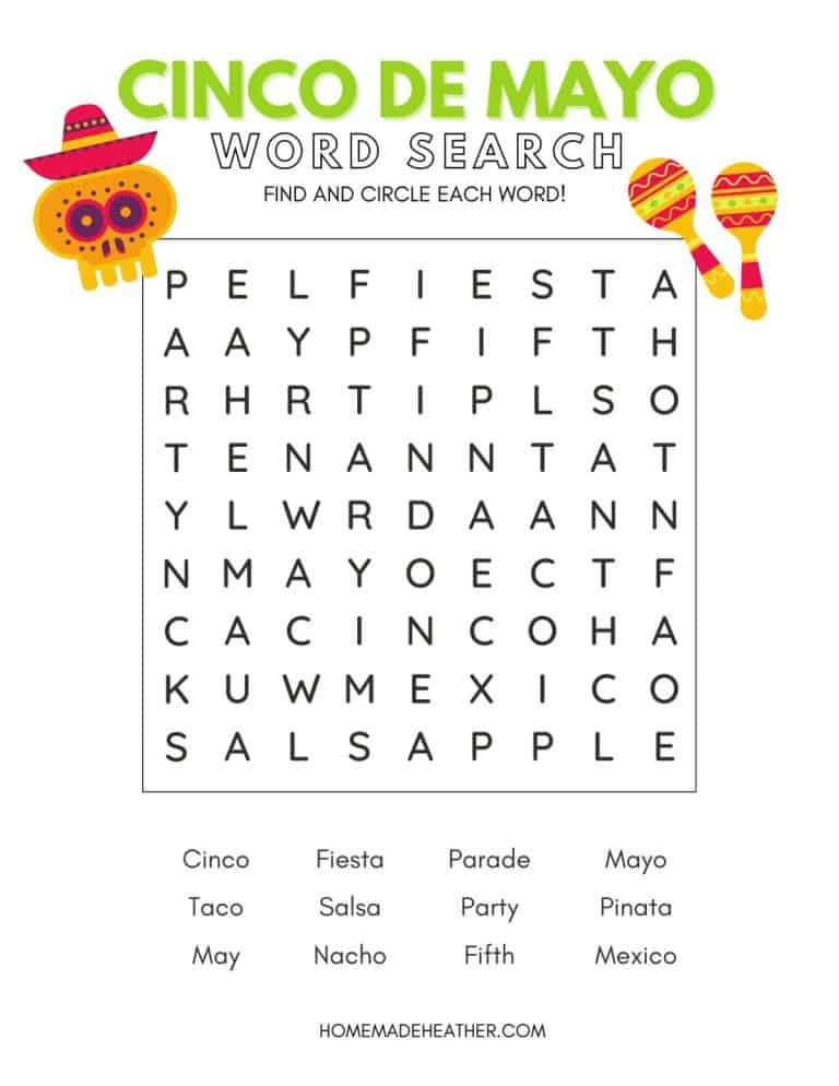 Free Cinco De Mayo Word Search Printable