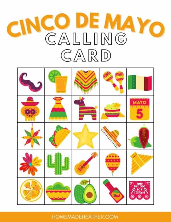 Cinco De Mayo Bingo Printable Calling Card