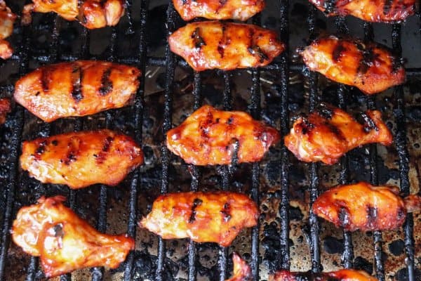 BBQ Grilled Chicken Wings Process, on the grill