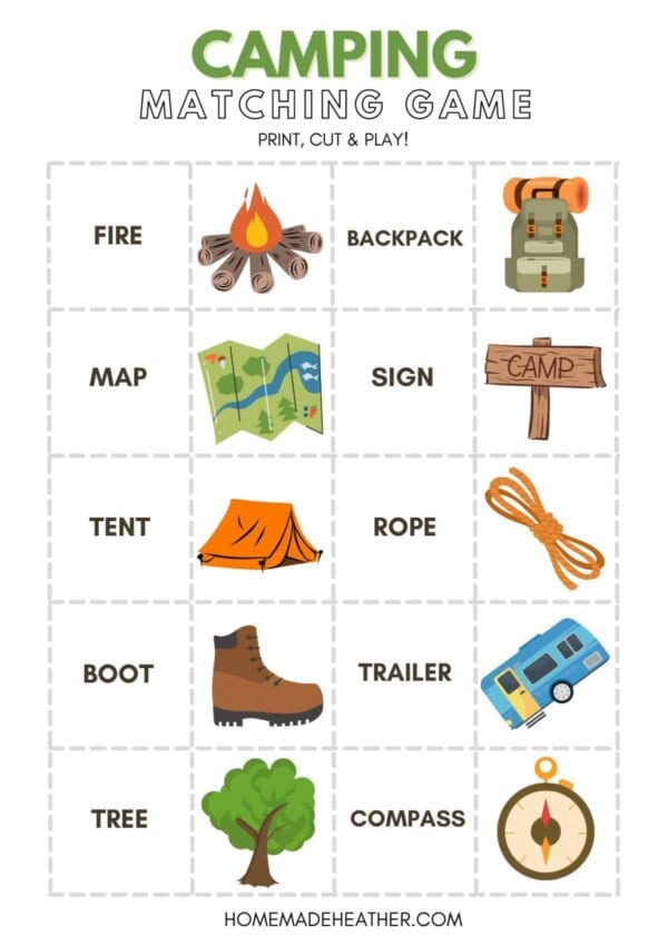 Camping Matching Game Printable