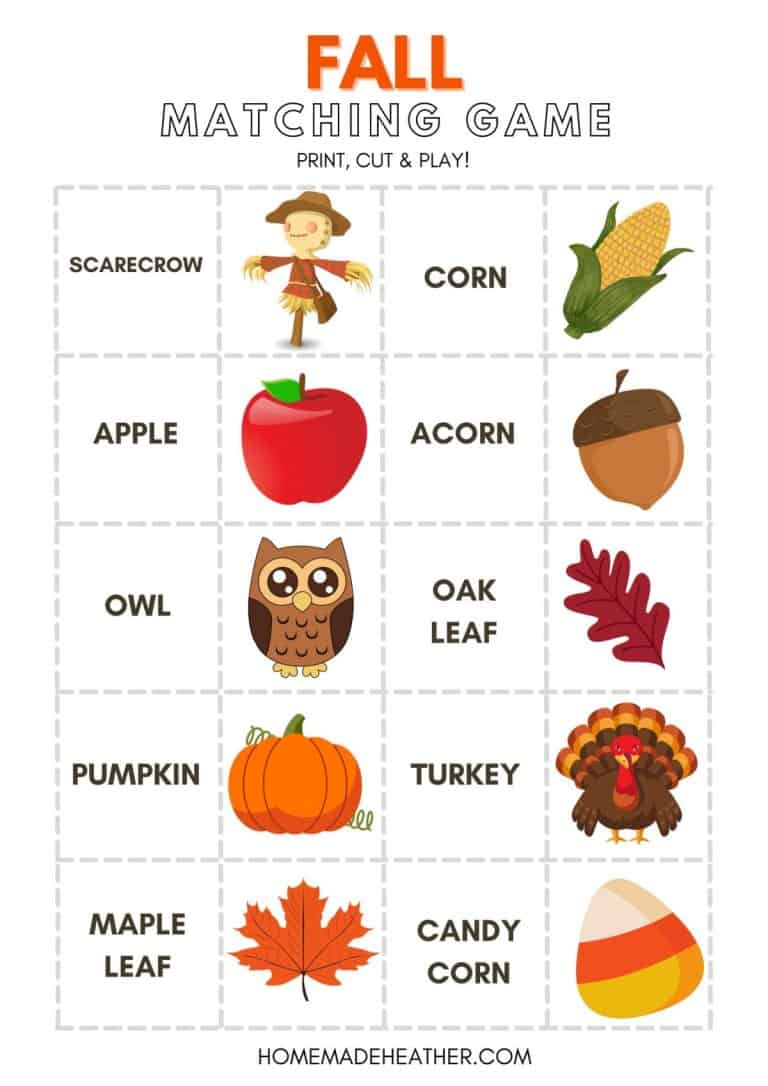 Fall Matching Game Printable