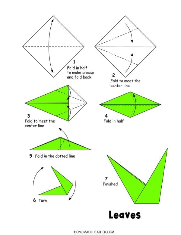 Paper leaves origami printable instructions.