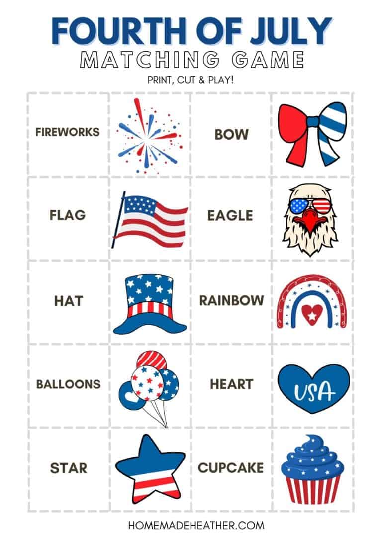 Fourth of July Matching Game Printable