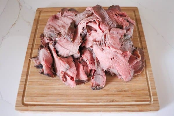 Thin slices of roast beef to make a sandwich.
