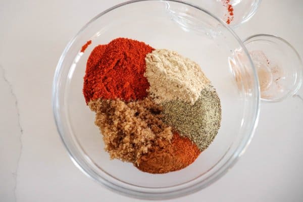 Dry rub recipe for short ribs in a bowl before mixing.