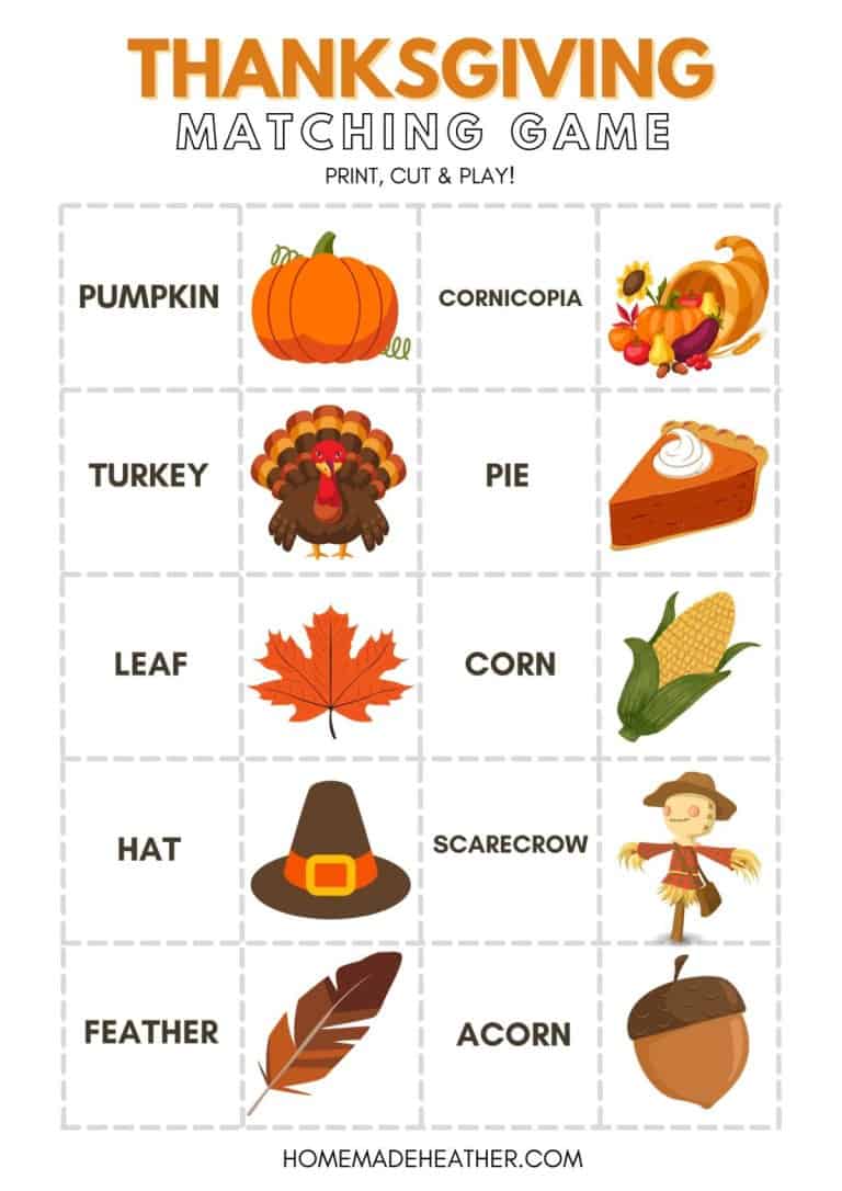 Thanksgiving Matching Game Printable