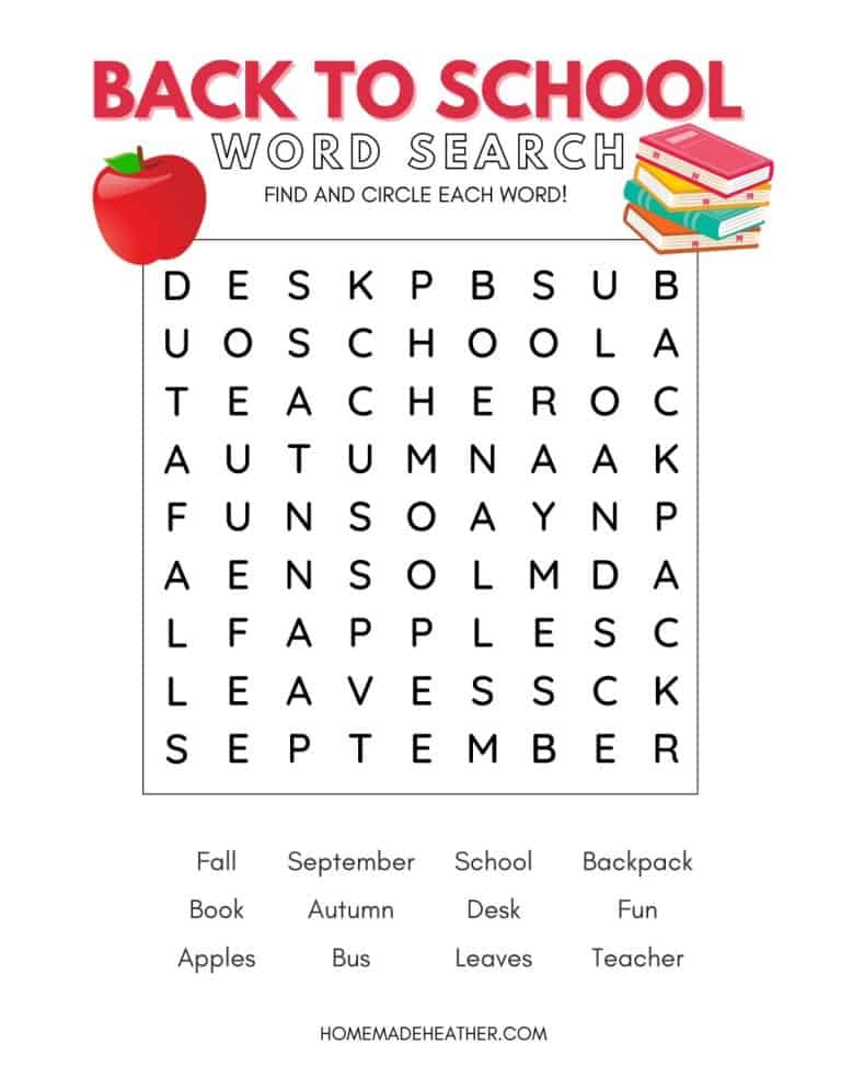 Free Back to School Word Search Printable