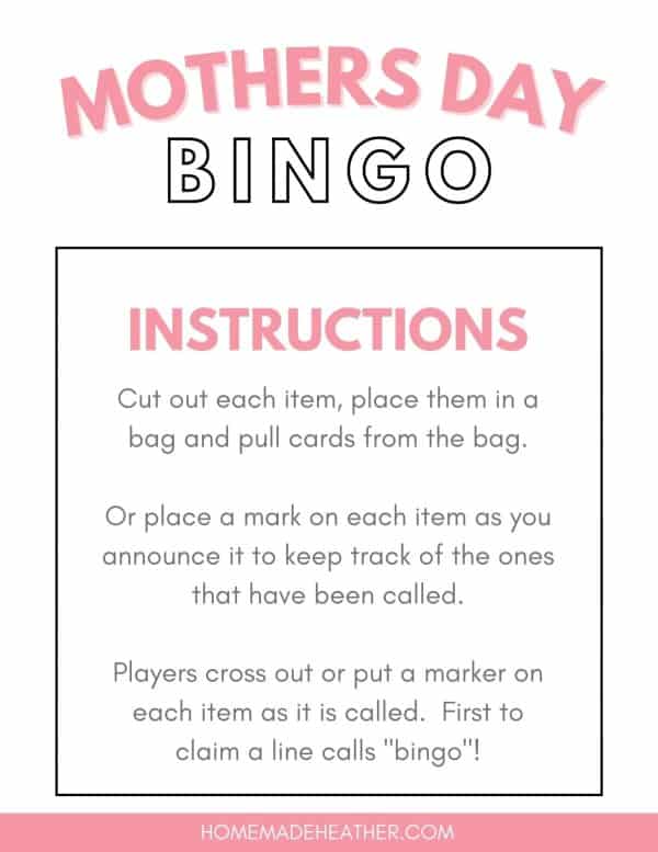 Mothers Day Bingo Instructions