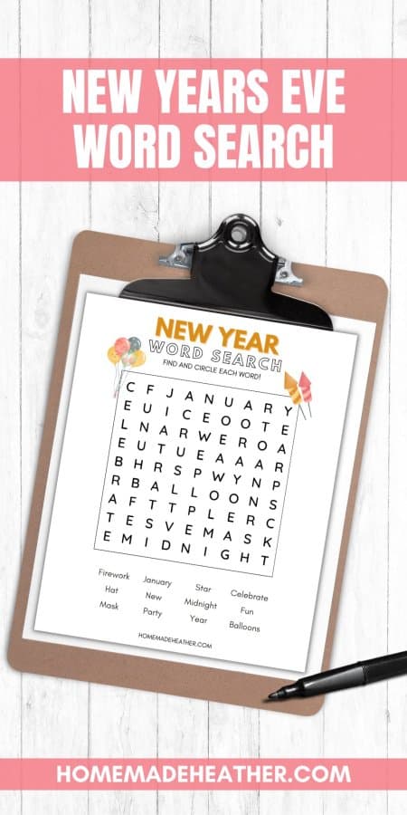 New Years Word Search Printable