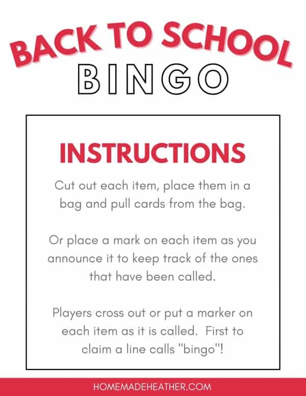 Back to School Bingo Printables