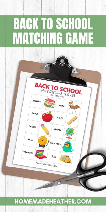 Back to School Matching Game Printable