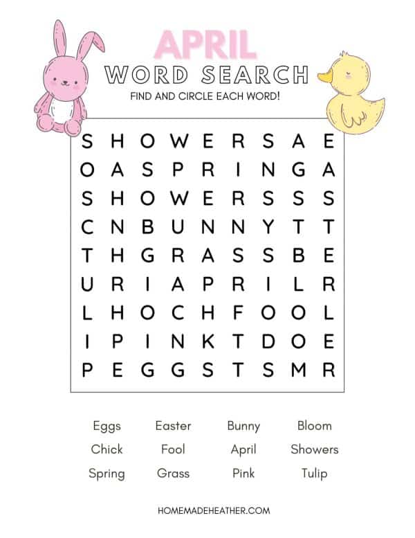April Word Search Printable