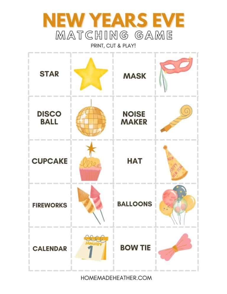 New Years Eve Matching Game Printable