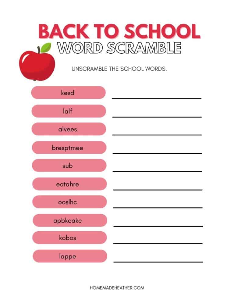 Back to School Word Scramble Printable