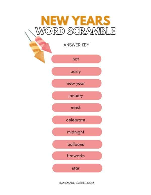 New Years Eve Word Scramble