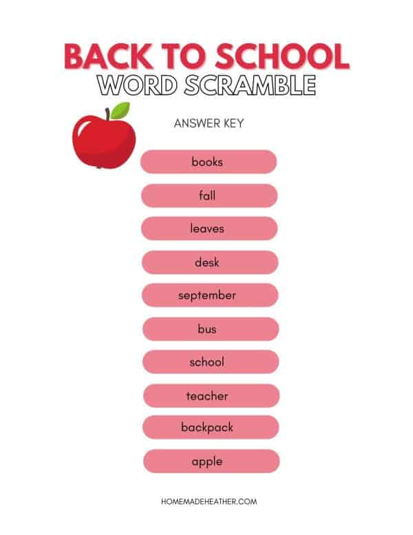 Back to School Word Scramble Printable