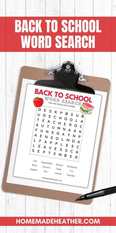 Back to School Word Search Printable