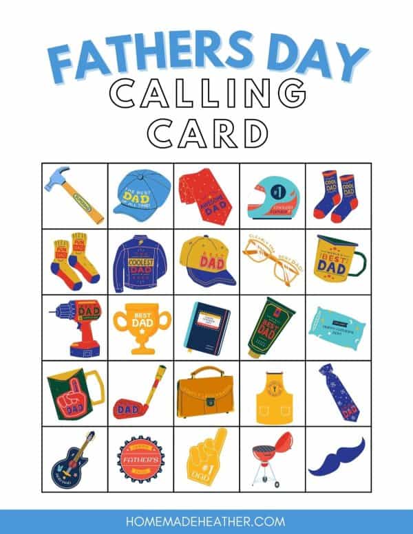 fathers day bingo printable calling card