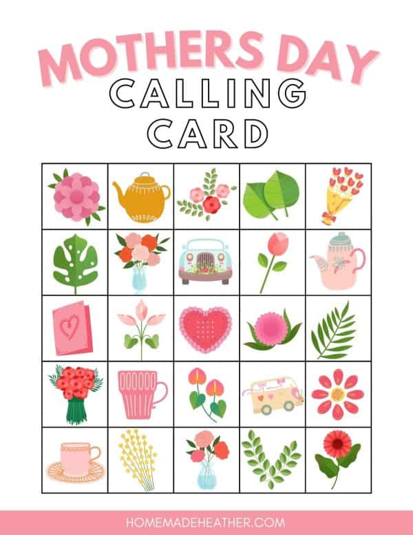 Mothers Day Bingo Calling Card