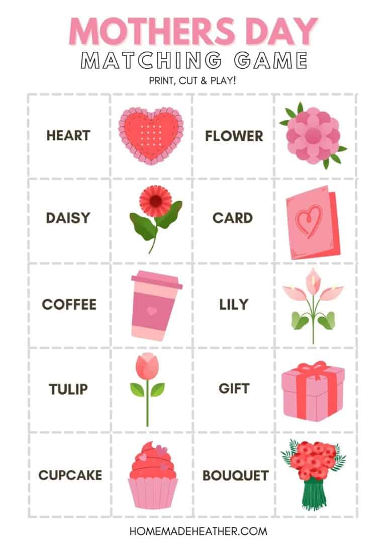 Mothers Day Matching Game Printable