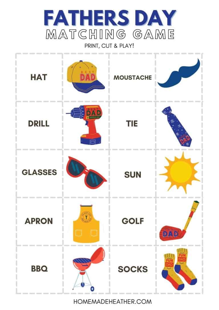 Fathers Day Matching Game Printable