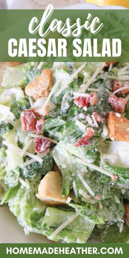 A close-up of a classic Caesar salad.