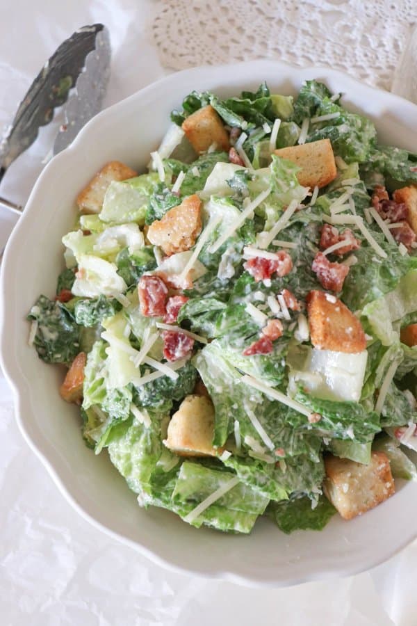 Close up of Classic Caesar salad in a bowl.