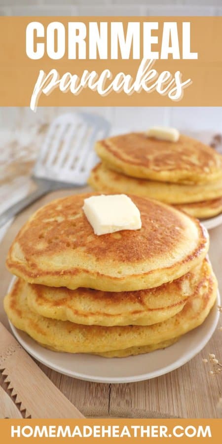 A stack of cornmeal pancakes on a plate.