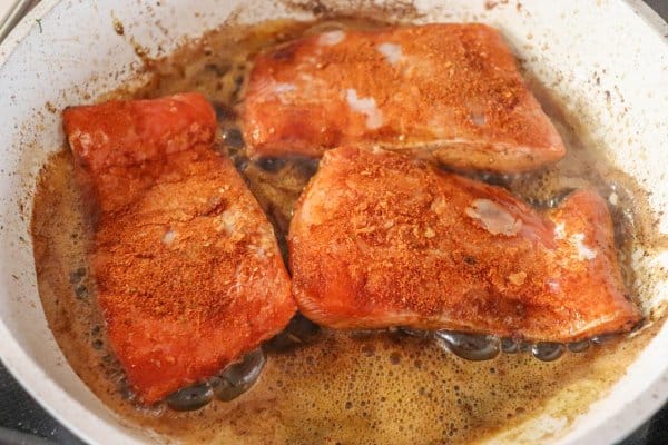 Blackened Salmon Fillets in a Skillet