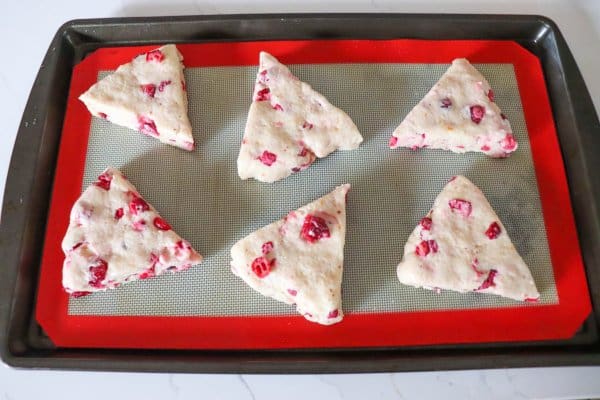 Orange Cranberry Scones on baking sheet