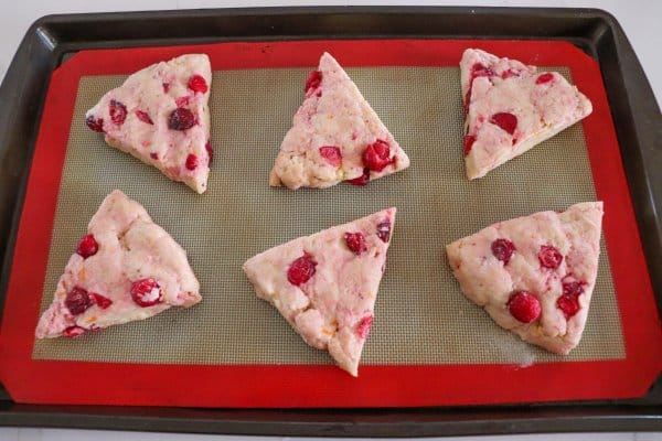 Orange Cranberry Scones on baking sheet