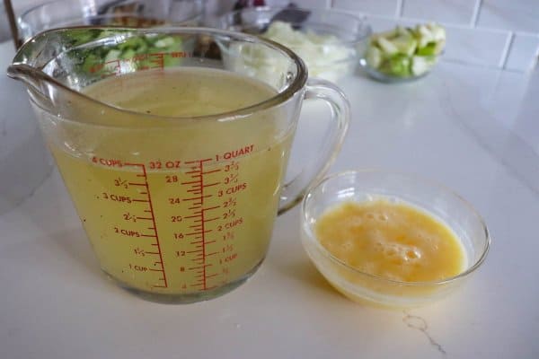 Broth and egg for stuffing
