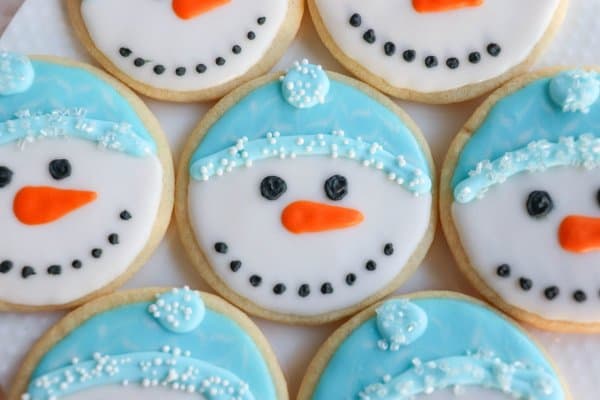 Circle Shaped Snowman Sugar Cookies