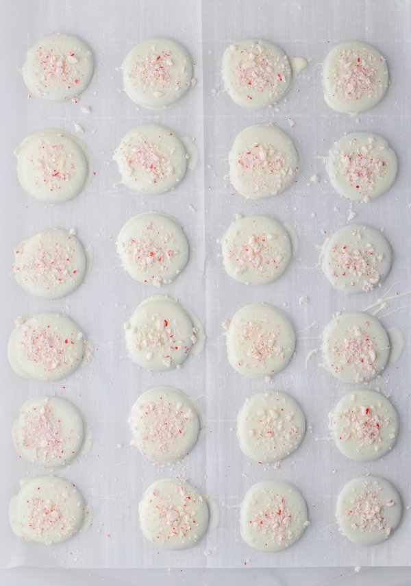 thin mint cookies on parchment paper