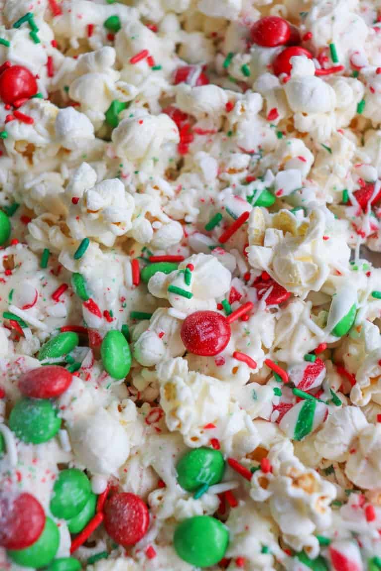 White Chocolate Christmas Popcorn (Easy Holiday Recipe)