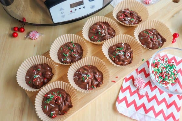 top crockpot candy with festive sprinkles