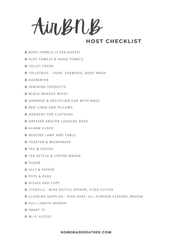 Air BNB Host Printable Checklist
