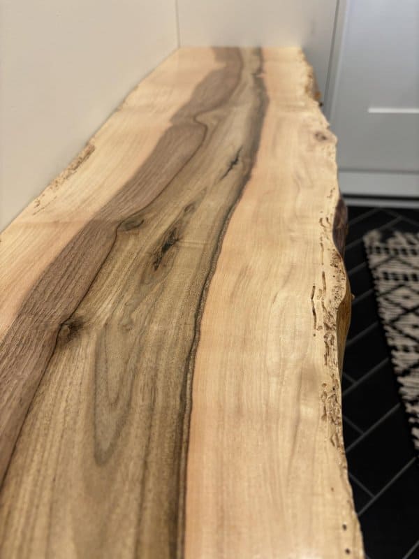 Live edge bench wood detail.