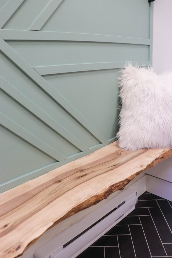 Custom live edge mudroom wood bench.