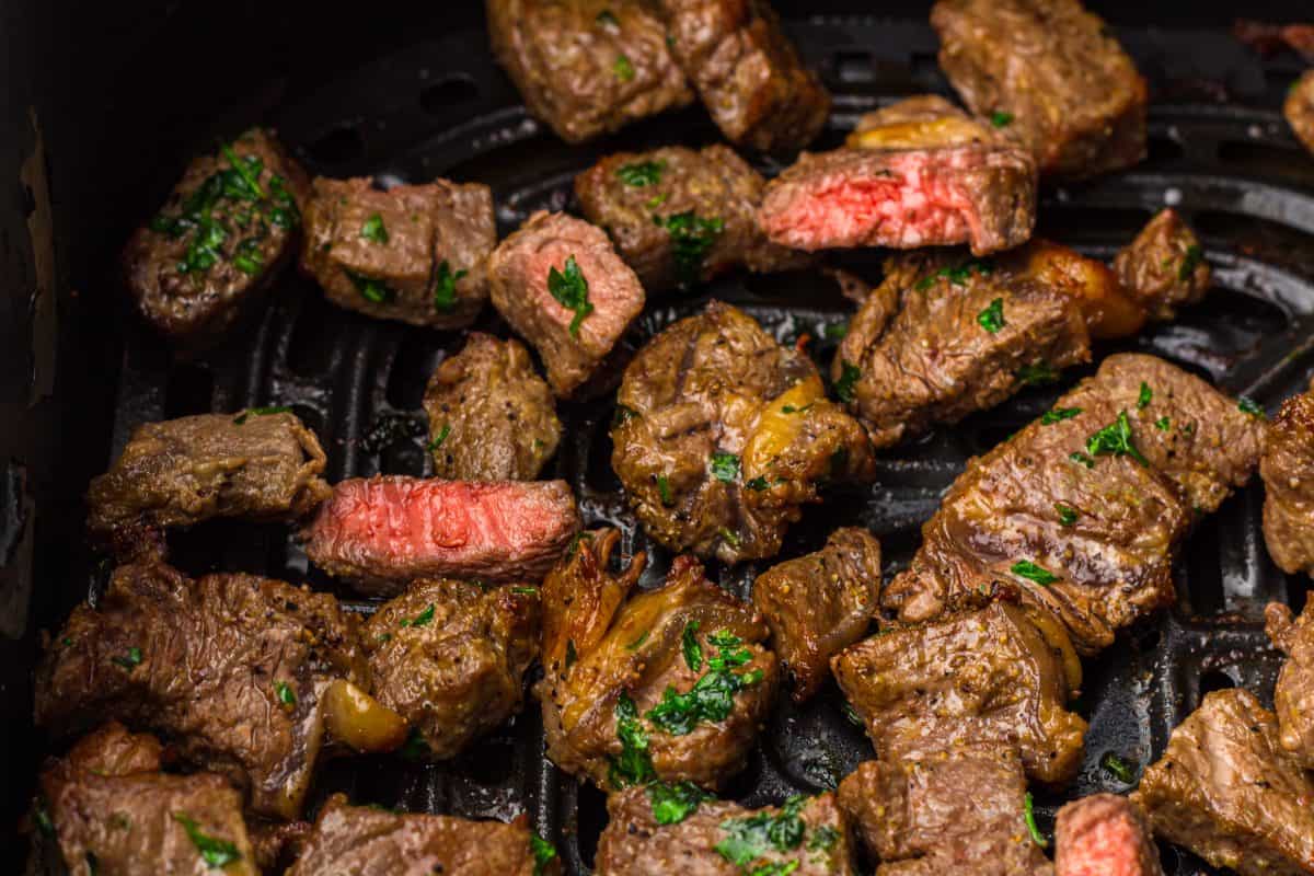 Air Fryer Steak Bites Process