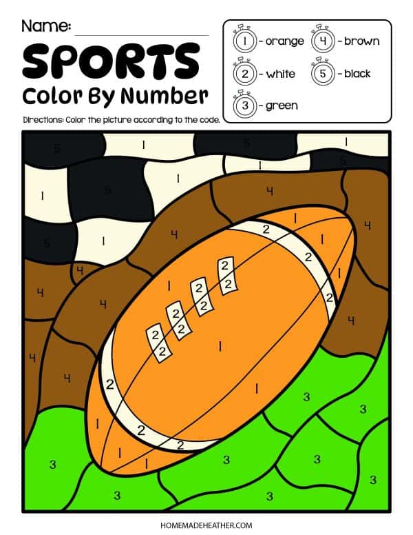 Football Color By Number Page with colors.