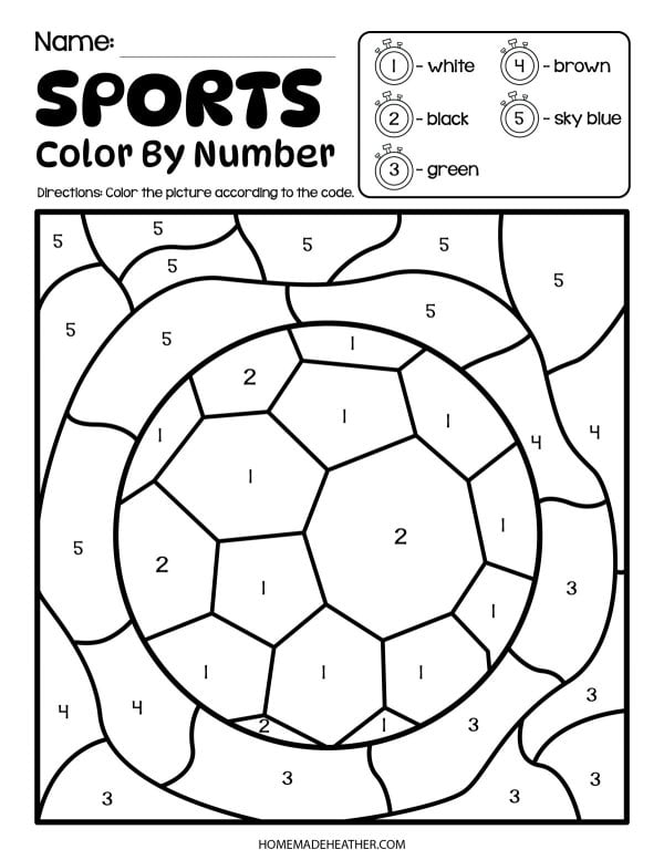 Blank soccer ball color by number page.