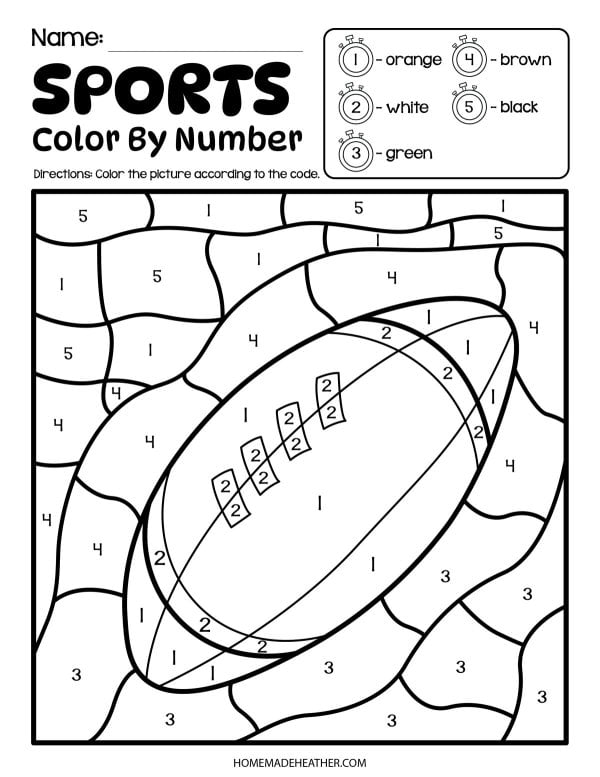 Football blank color by number page.