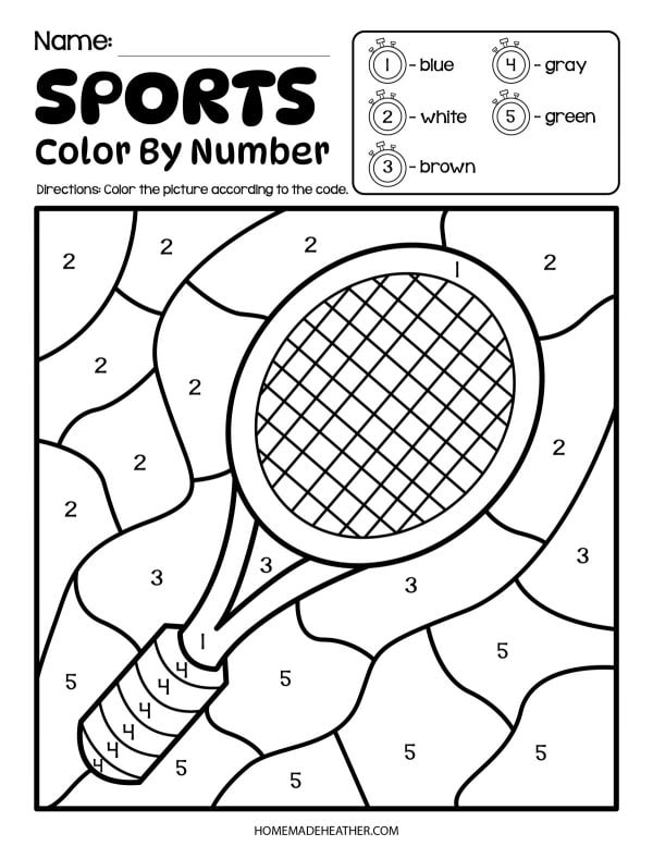 Blank racket color by number page.
