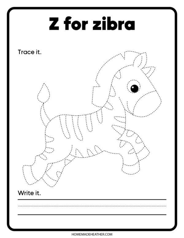 Outline of a zebra to trace and color.