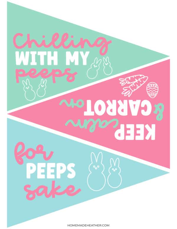 Printable Easter flags in pink, blue and teal.