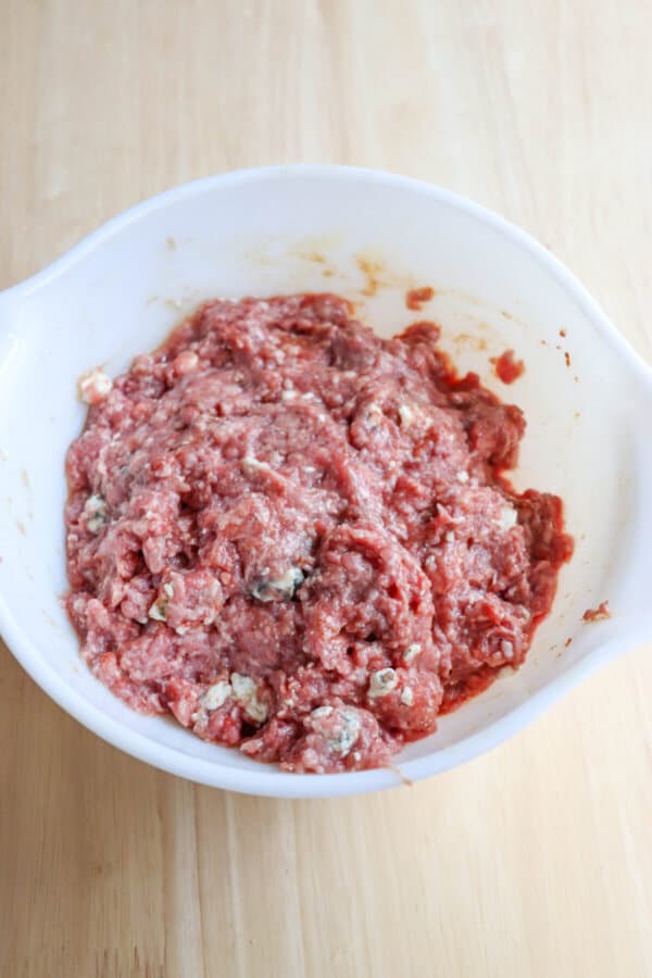 Blue Cheese Burger Ingredients Mixed in a Bowl